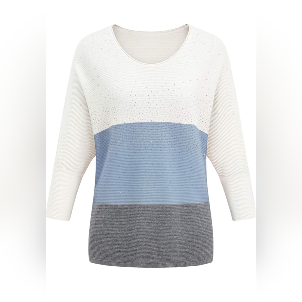VotePretty | Color Block Sweater - White, Blue, and Gray